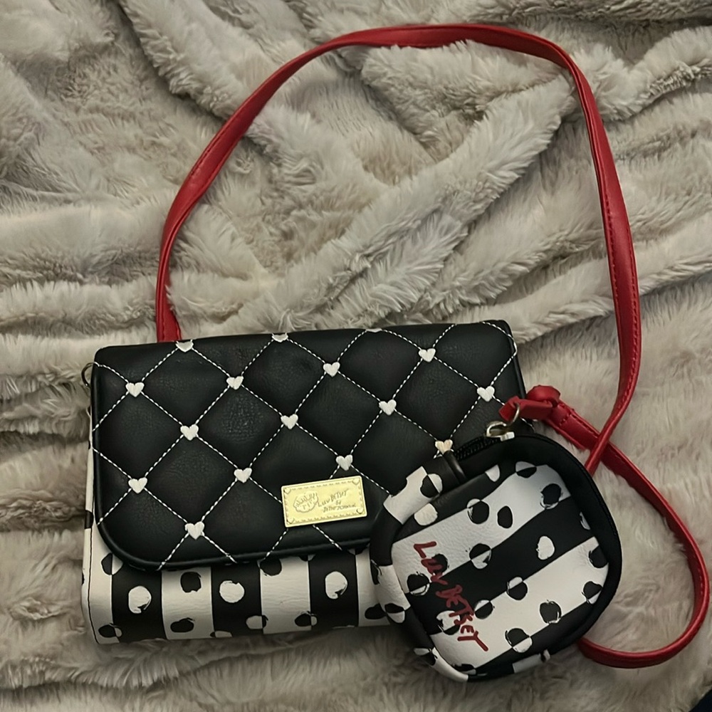 Betsey Johnson Embroidered Heart Crossbody w Coin Bag